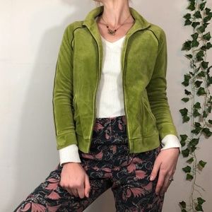 Green velvet zip up light jacket